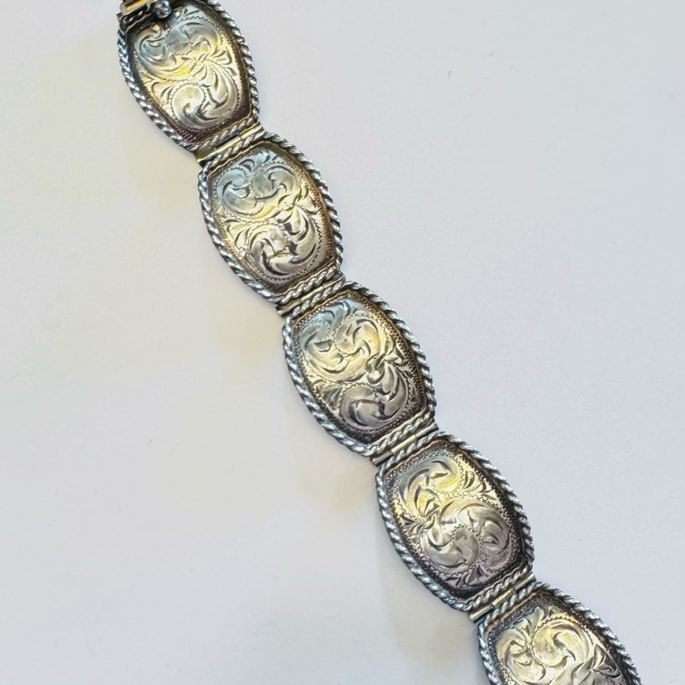 Engraved Silver Overlaid Link Bracelet